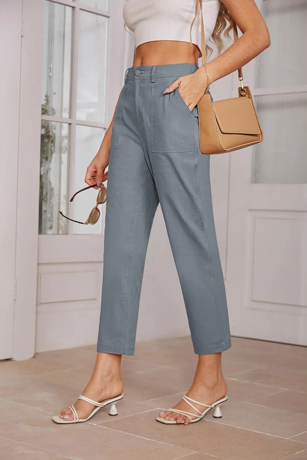 GRACE KARIN Women's Casual Work Pants High Waisted Business Dressy Pants Tapered Leg Trousers with Pockets