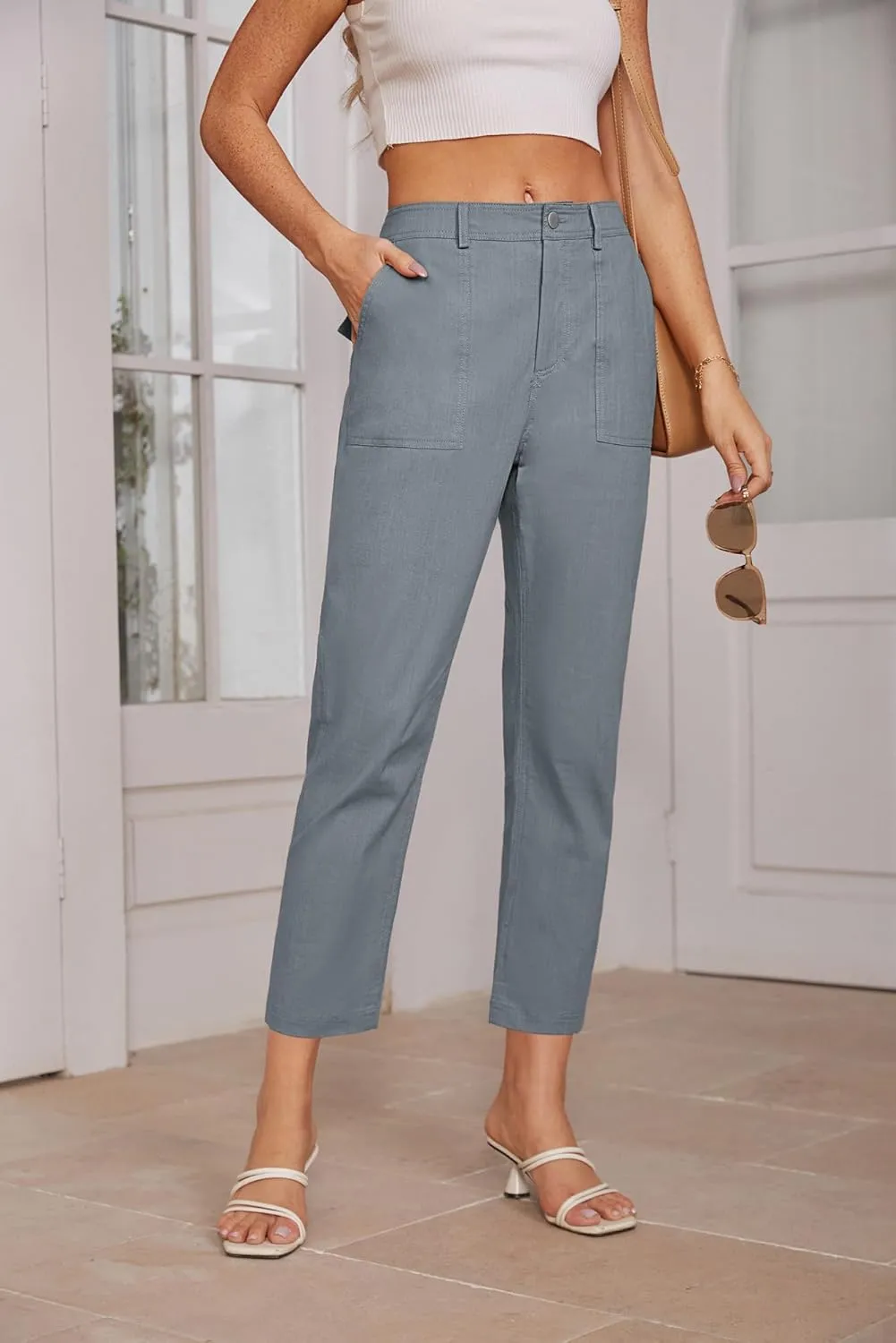 GRACE KARIN Women's Casual Work Pants High Waisted Business Dressy Pants Tapered Leg Trousers with Pockets