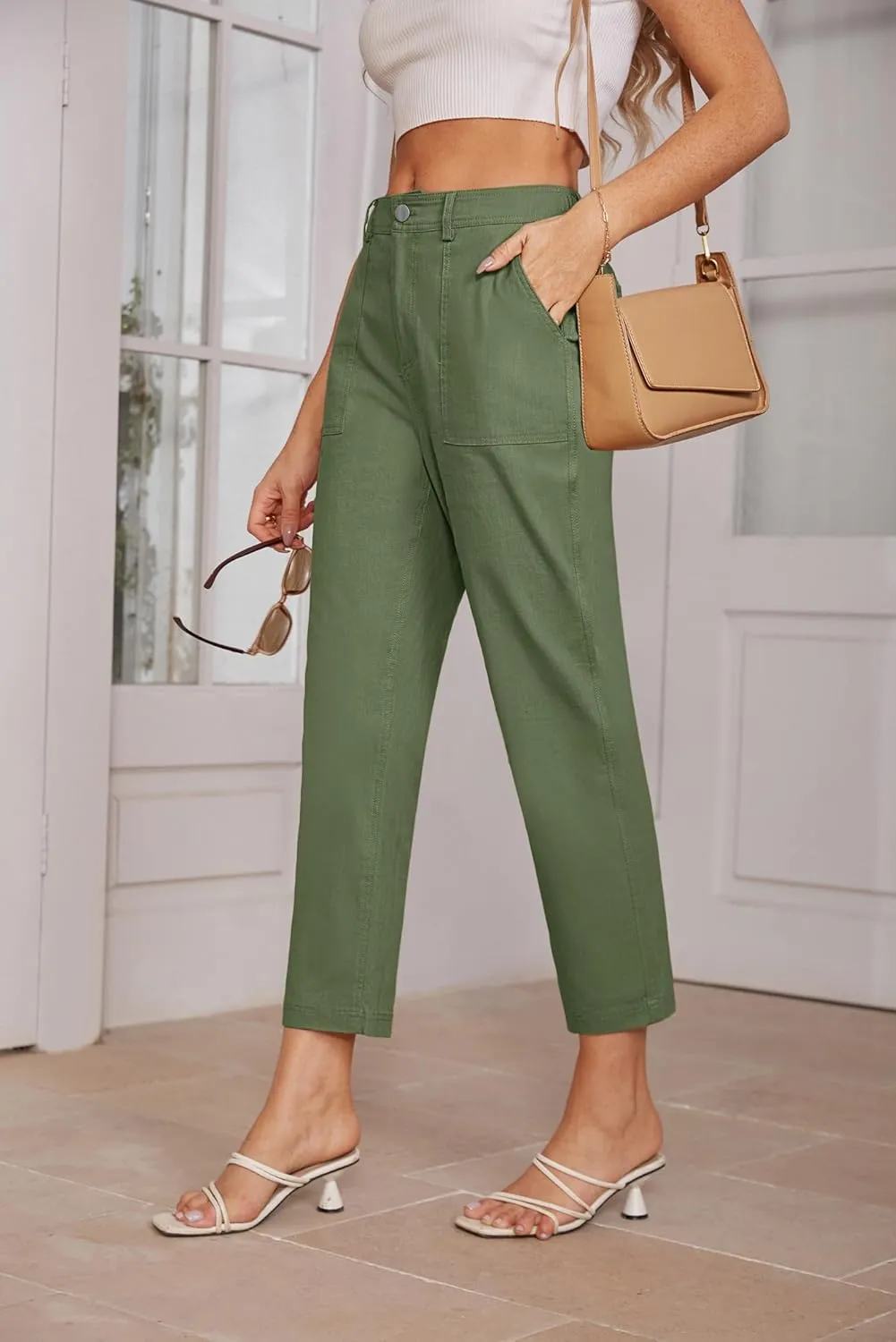 GRACE KARIN Women's Casual Work Pants High Waisted Business Dressy Pants Tapered Leg Trousers with Pockets