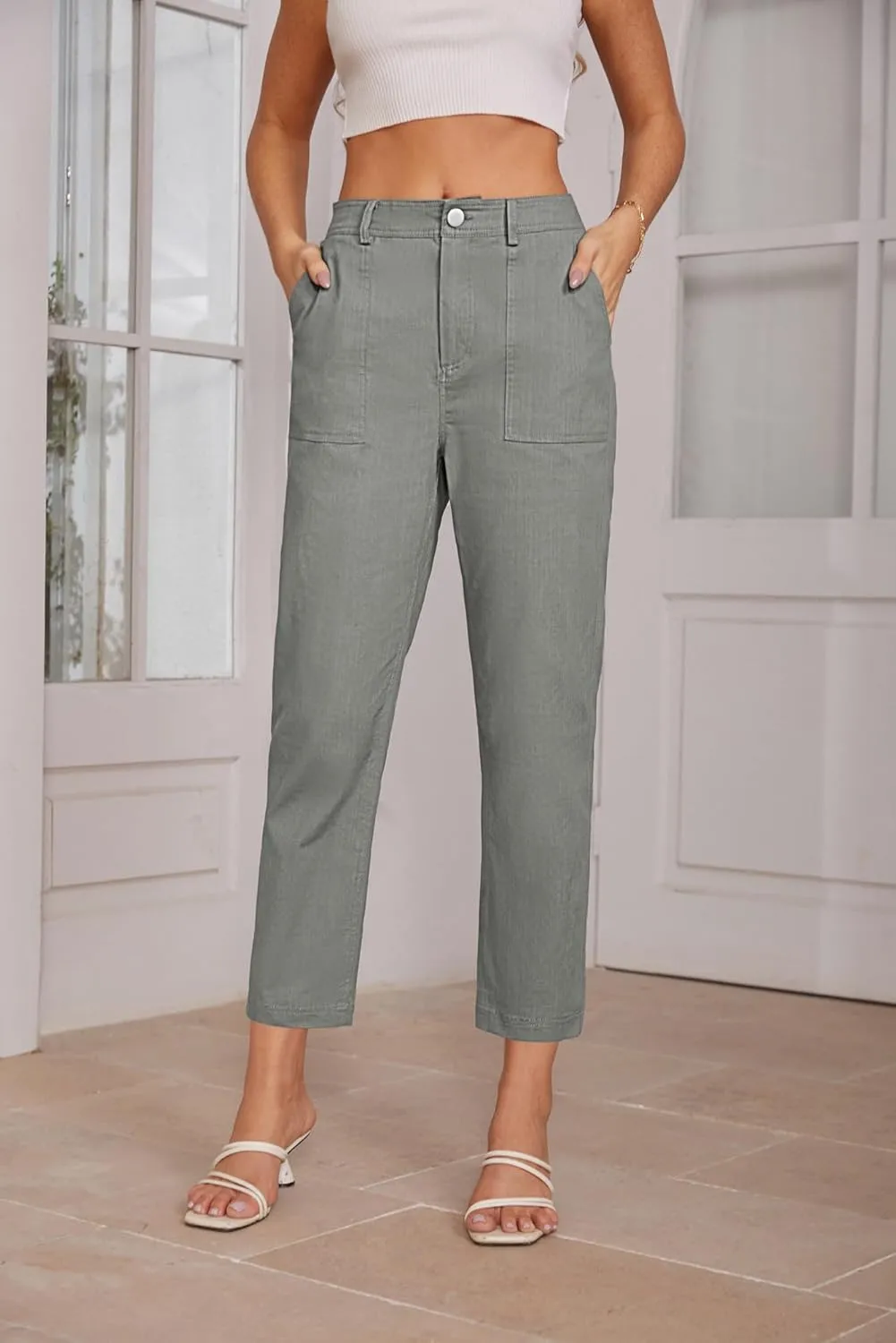 GRACE KARIN Women's Casual Work Pants High Waisted Business Dressy Pants Tapered Leg Trousers with Pockets