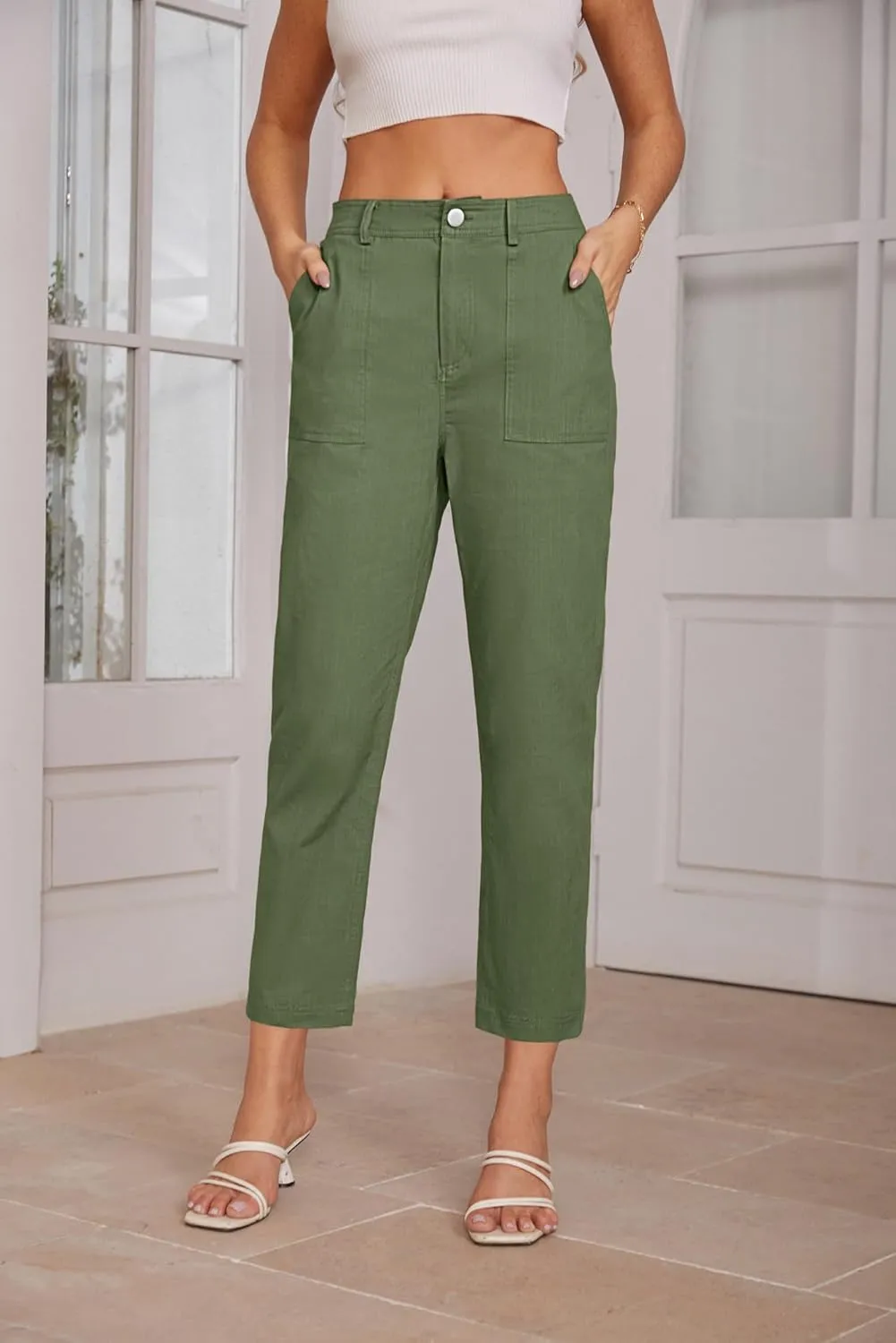 GRACE KARIN Women's Casual Work Pants High Waisted Business Dressy Pants Tapered Leg Trousers with Pockets