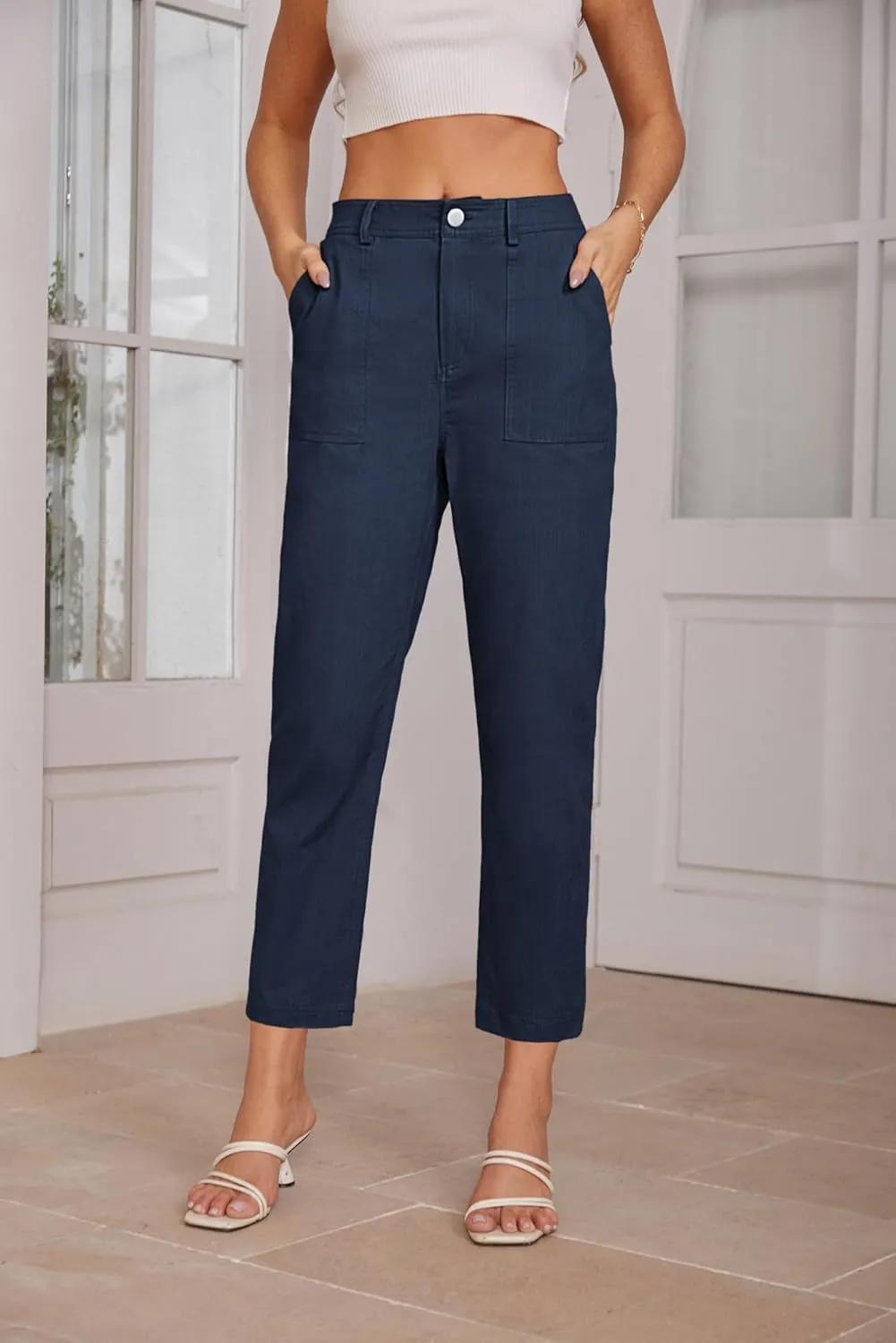 GRACE KARIN Women's Casual Work Pants High Waisted Business Dressy Pants Tapered Leg Trousers with Pockets
