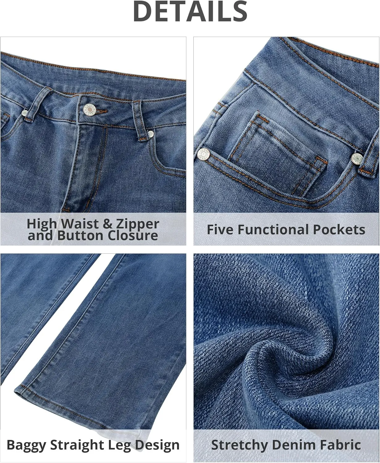 GRAPENT Jeans for Women Trendy High Waisted Baggy Straight Leg Stretchy Denim Ankle Pants Cropped Jeans with Pockets