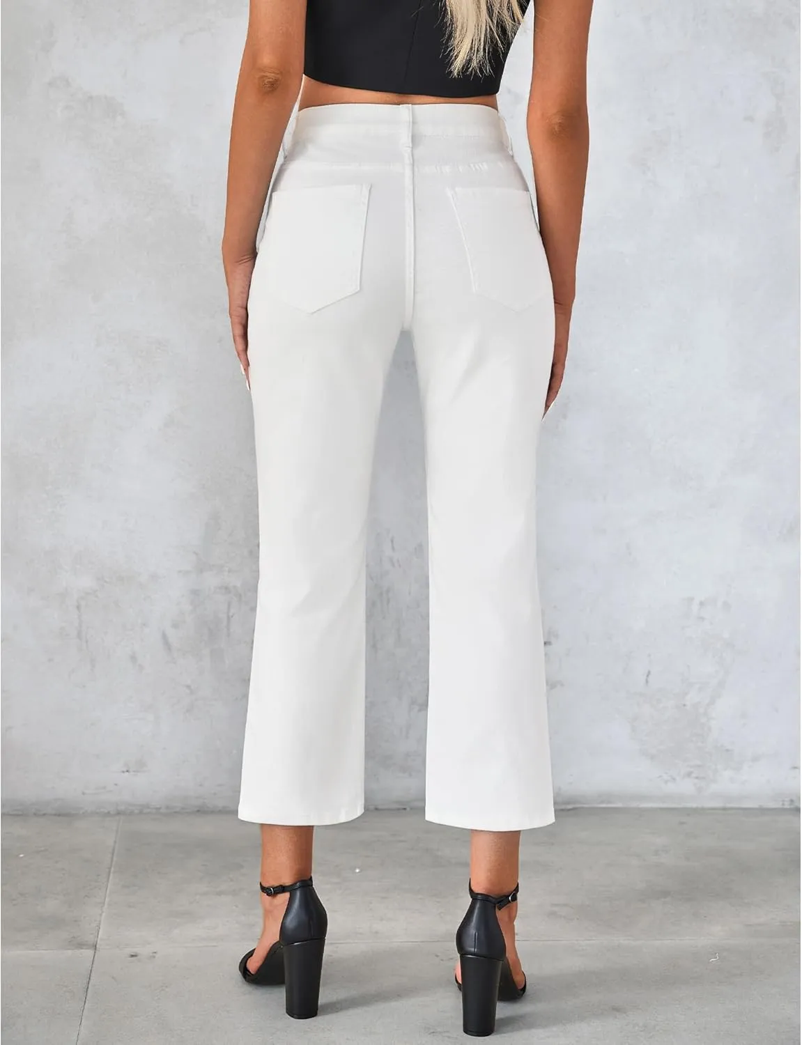 GRAPENT Jeans for Women Trendy High Waisted Baggy Straight Leg Stretchy Denim Ankle Pants Cropped Jeans with Pockets