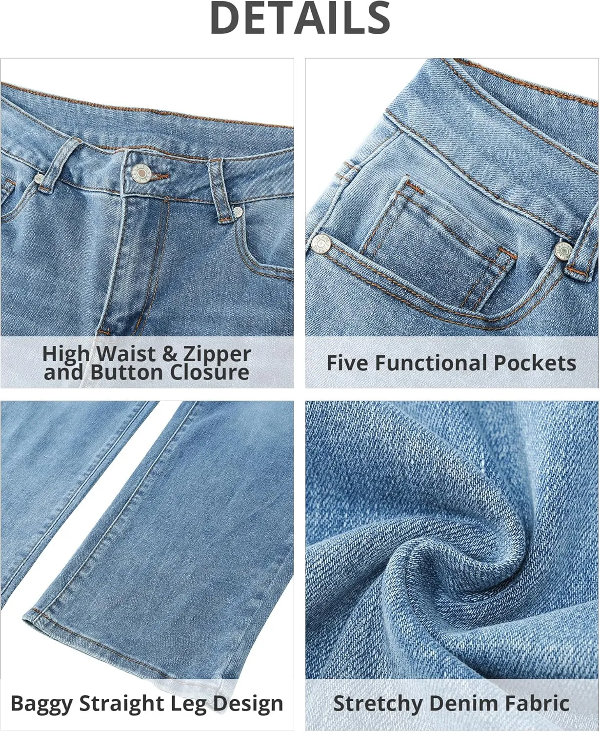 GRAPENT Jeans for Women Trendy High Waisted Baggy Straight Leg Stretchy Denim Ankle Pants Cropped Jeans with Pockets