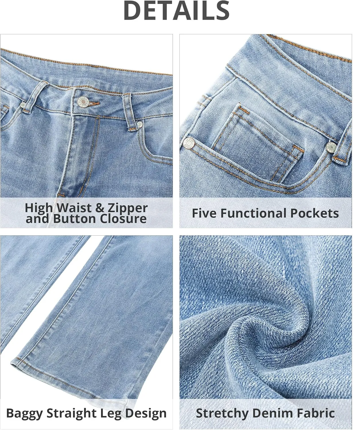 GRAPENT Jeans for Women Trendy High Waisted Baggy Straight Leg Stretchy Denim Ankle Pants Cropped Jeans with Pockets