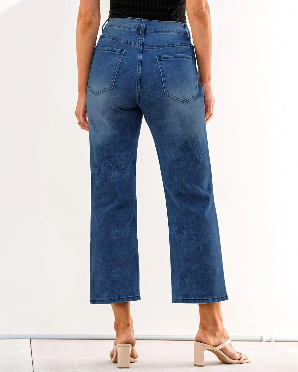 GRAPENT Jeans for Women Trendy High Waisted Baggy Straight Leg Stretchy Denim Ankle Pants Cropped Jeans with Pockets