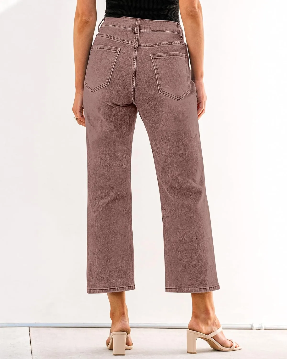 GRAPENT Jeans for Women Trendy High Waisted Baggy Straight Leg Stretchy Denim Ankle Pants Cropped Jeans with Pockets