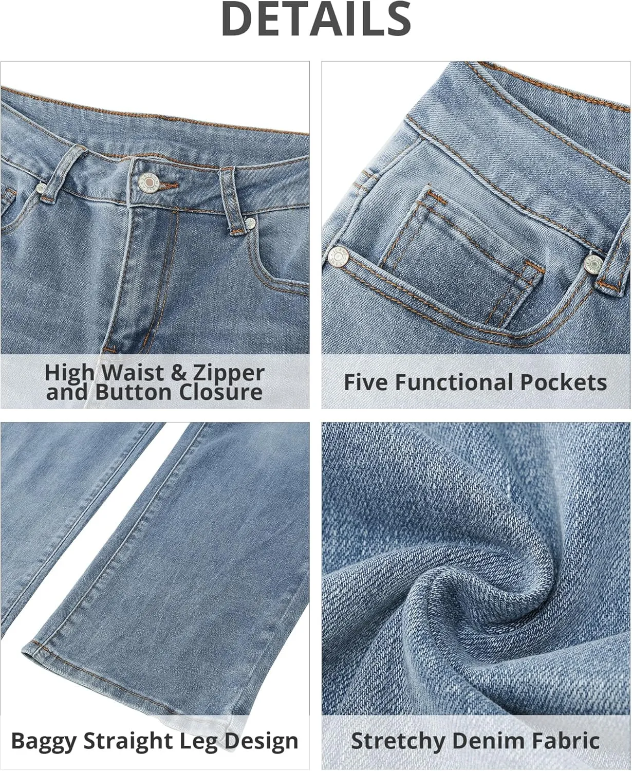 GRAPENT Jeans for Women Trendy High Waisted Baggy Straight Leg Stretchy Denim Ankle Pants Cropped Jeans with Pockets