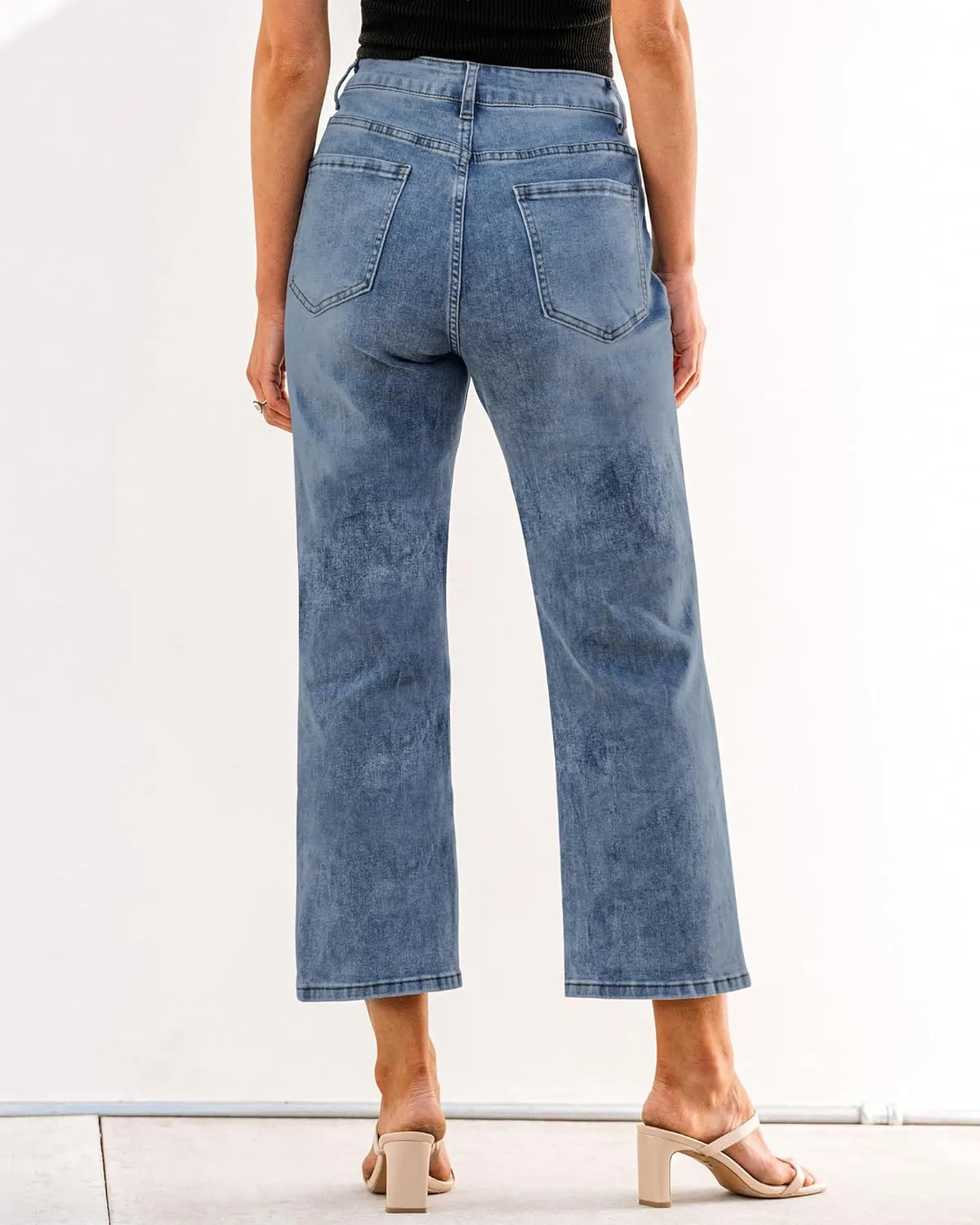 GRAPENT Jeans for Women Trendy High Waisted Baggy Straight Leg Stretchy Denim Ankle Pants Cropped Jeans with Pockets