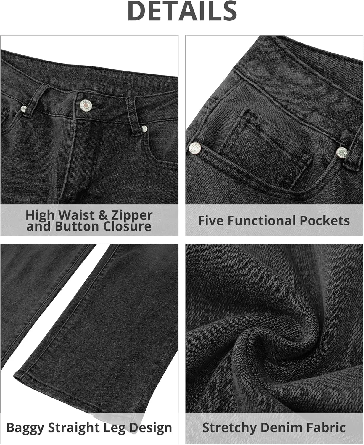 GRAPENT Jeans for Women Trendy High Waisted Baggy Straight Leg Stretchy Denim Ankle Pants Cropped Jeans with Pockets