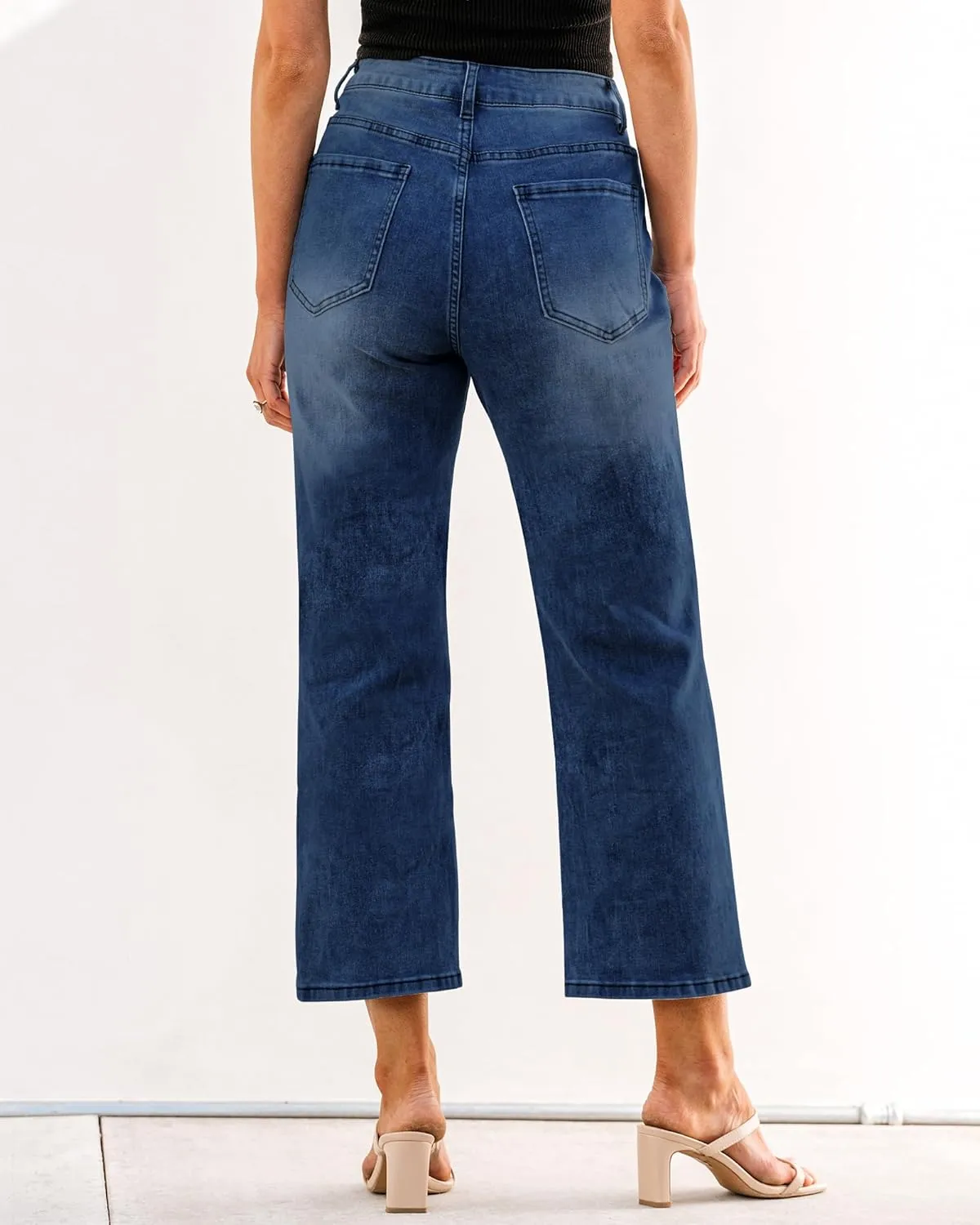 GRAPENT Jeans for Women Trendy High Waisted Baggy Straight Leg Stretchy Denim Ankle Pants Cropped Jeans with Pockets