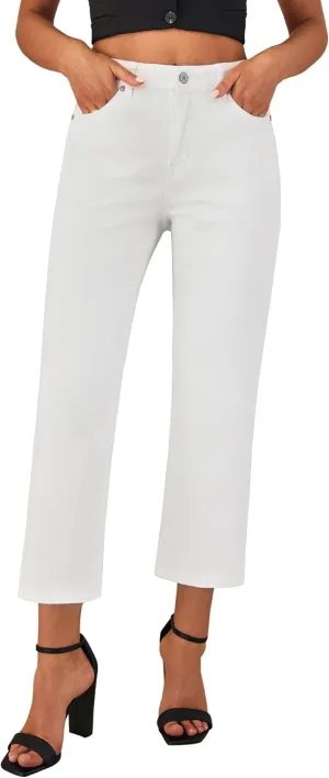 GRAPENT Jeans for Women Trendy High Waisted Baggy Straight Leg Stretchy Denim Ankle Pants Cropped Jeans with Pockets