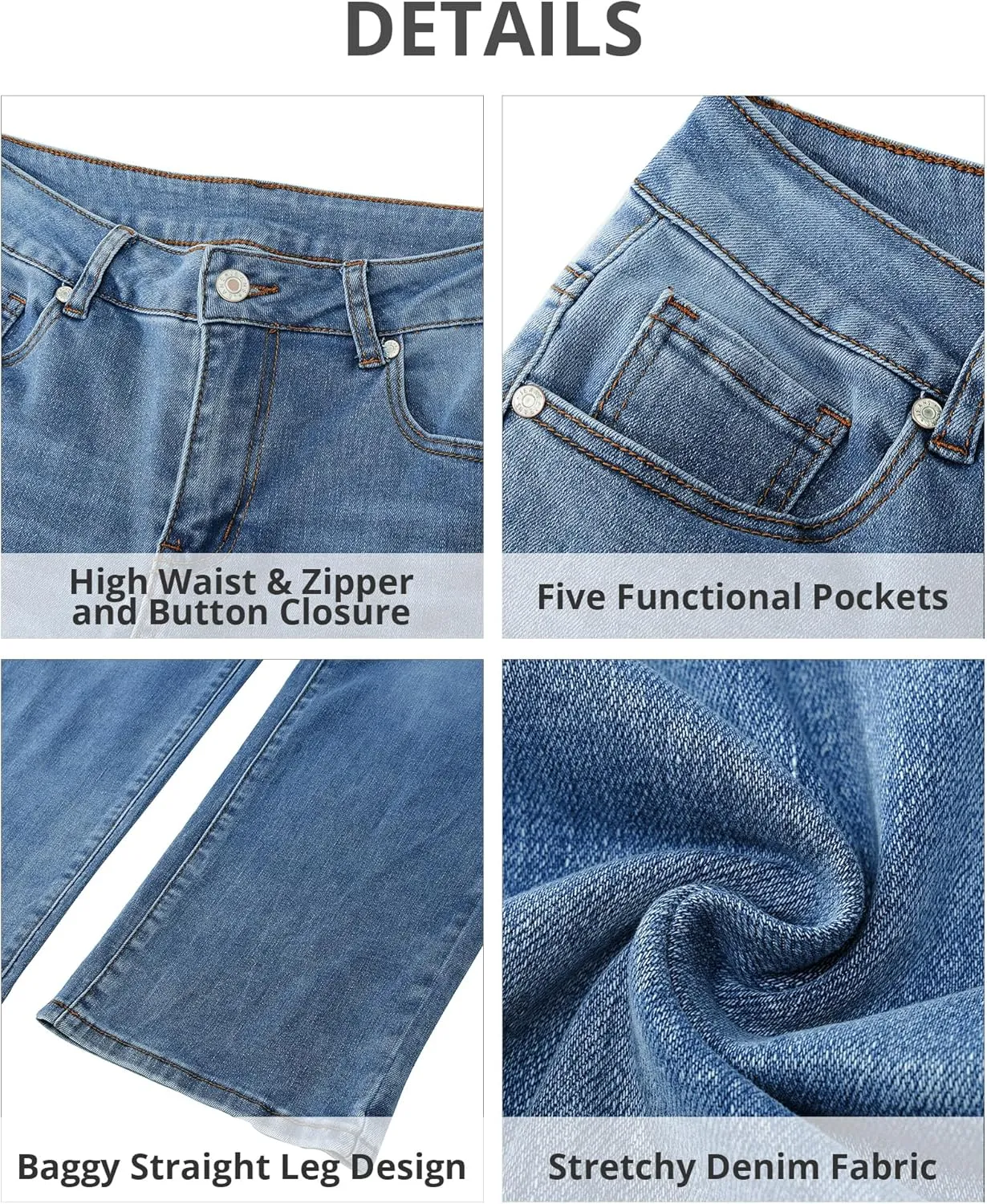 GRAPENT Jeans for Women Trendy High Waisted Baggy Straight Leg Stretchy Denim Ankle Pants Cropped Jeans with Pockets