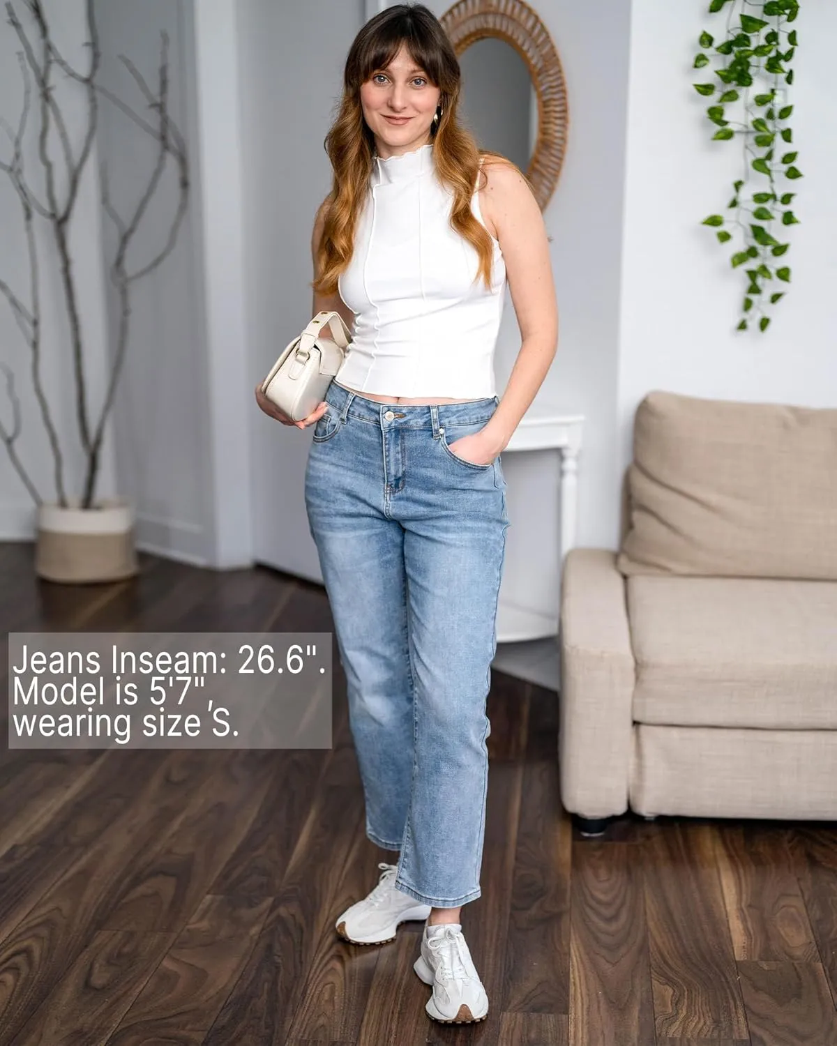 GRAPENT Jeans for Women Trendy High Waisted Baggy Straight Leg Stretchy Denim Ankle Pants Cropped Jeans with Pockets