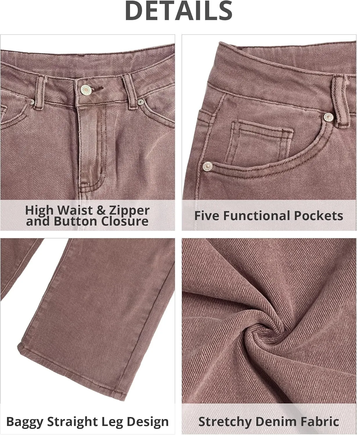 GRAPENT Jeans for Women Trendy High Waisted Baggy Straight Leg Stretchy Denim Ankle Pants Cropped Jeans with Pockets