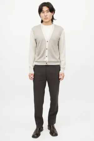Grey & Brown Houndstooth Knit Cardigan