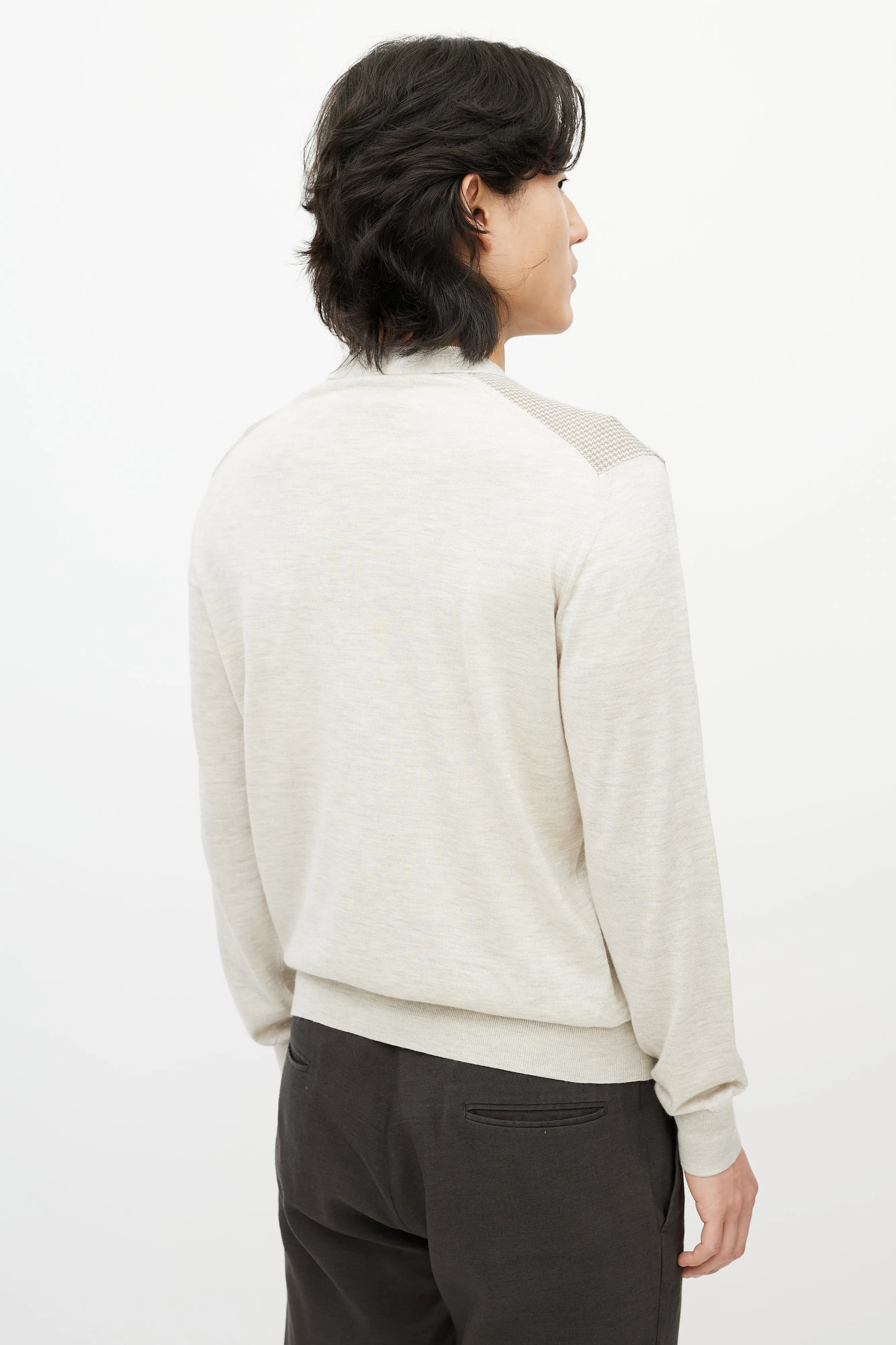Grey & Brown Houndstooth Knit Cardigan