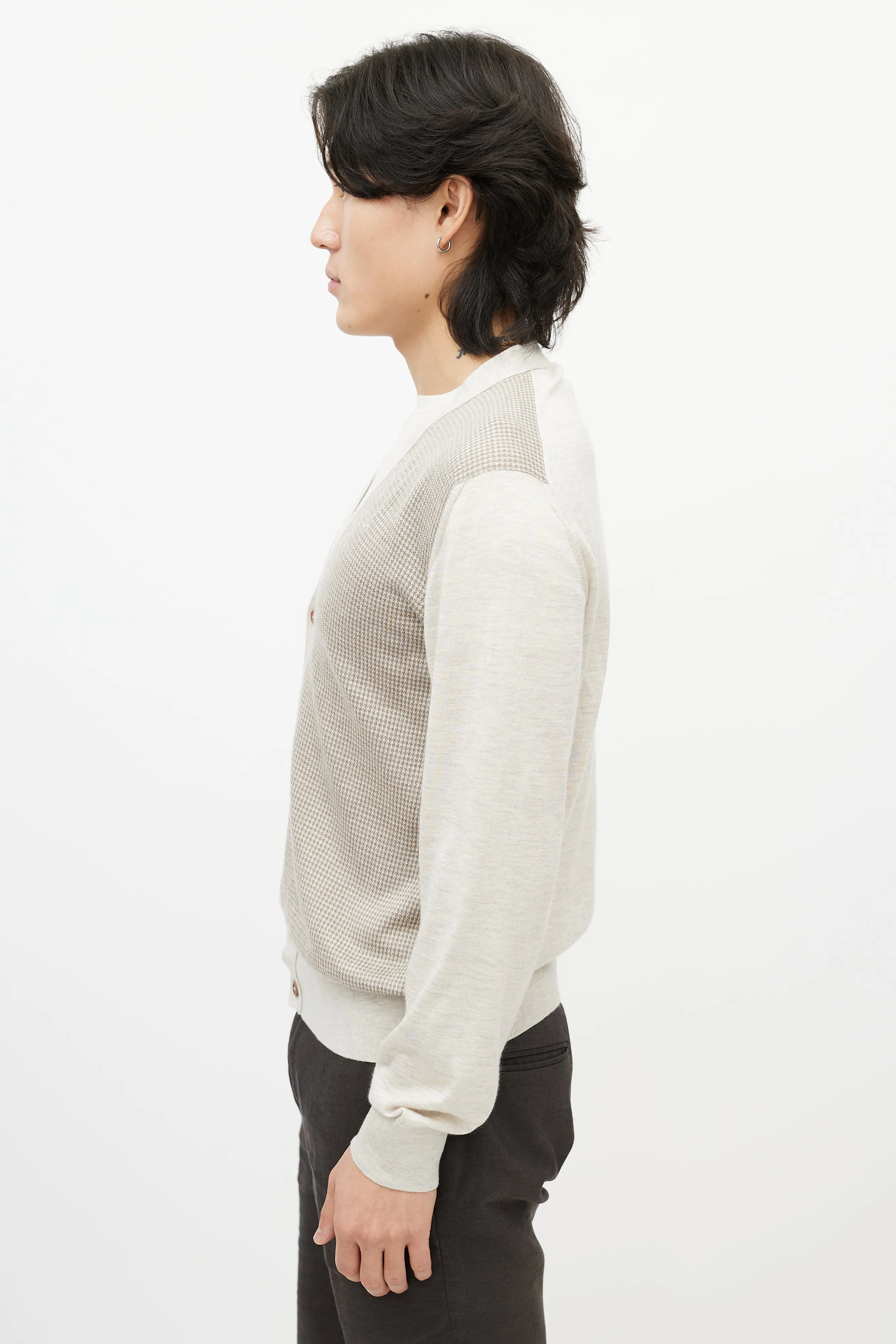 Grey & Brown Houndstooth Knit Cardigan