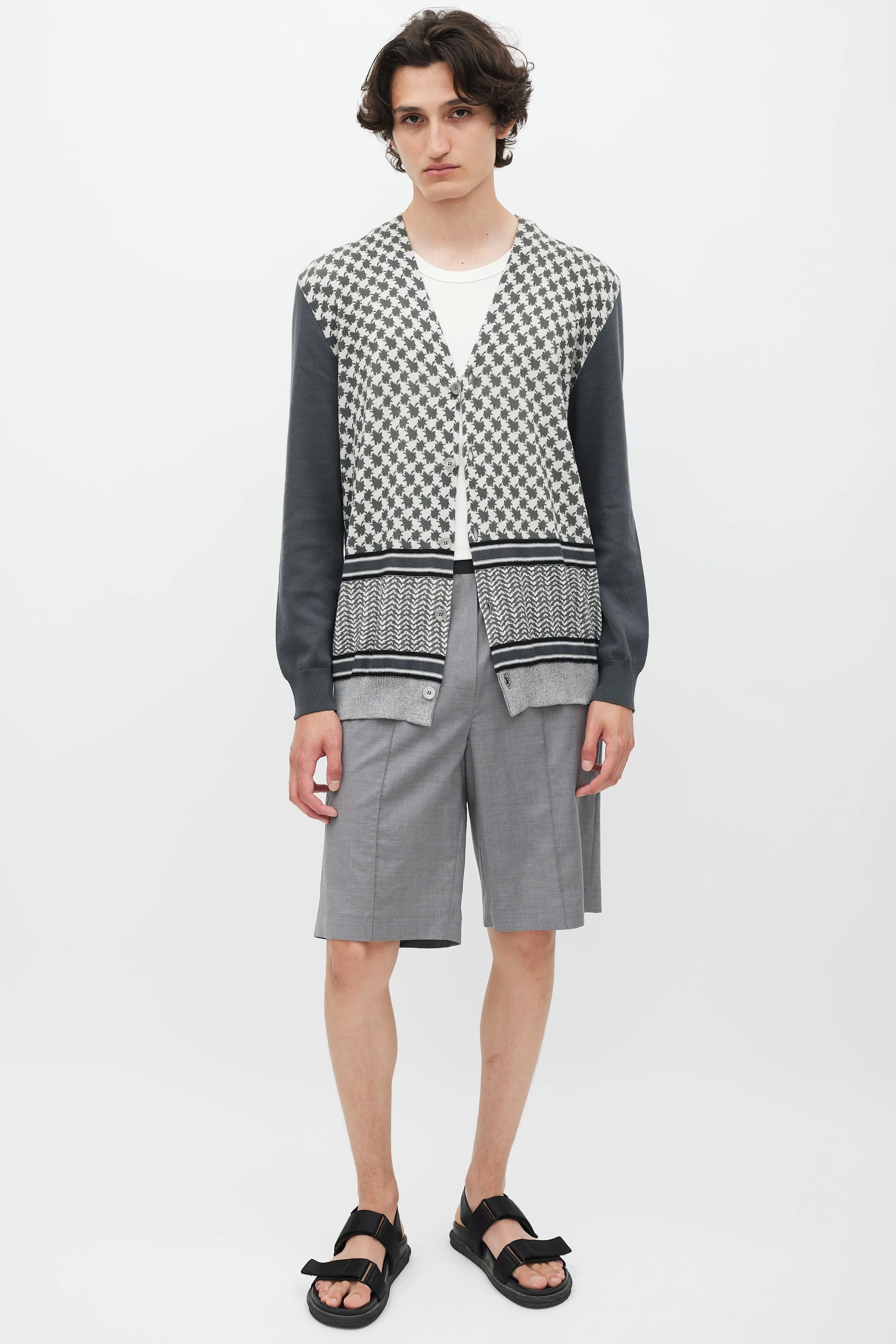 Grey & Cream Patterned Cardigan