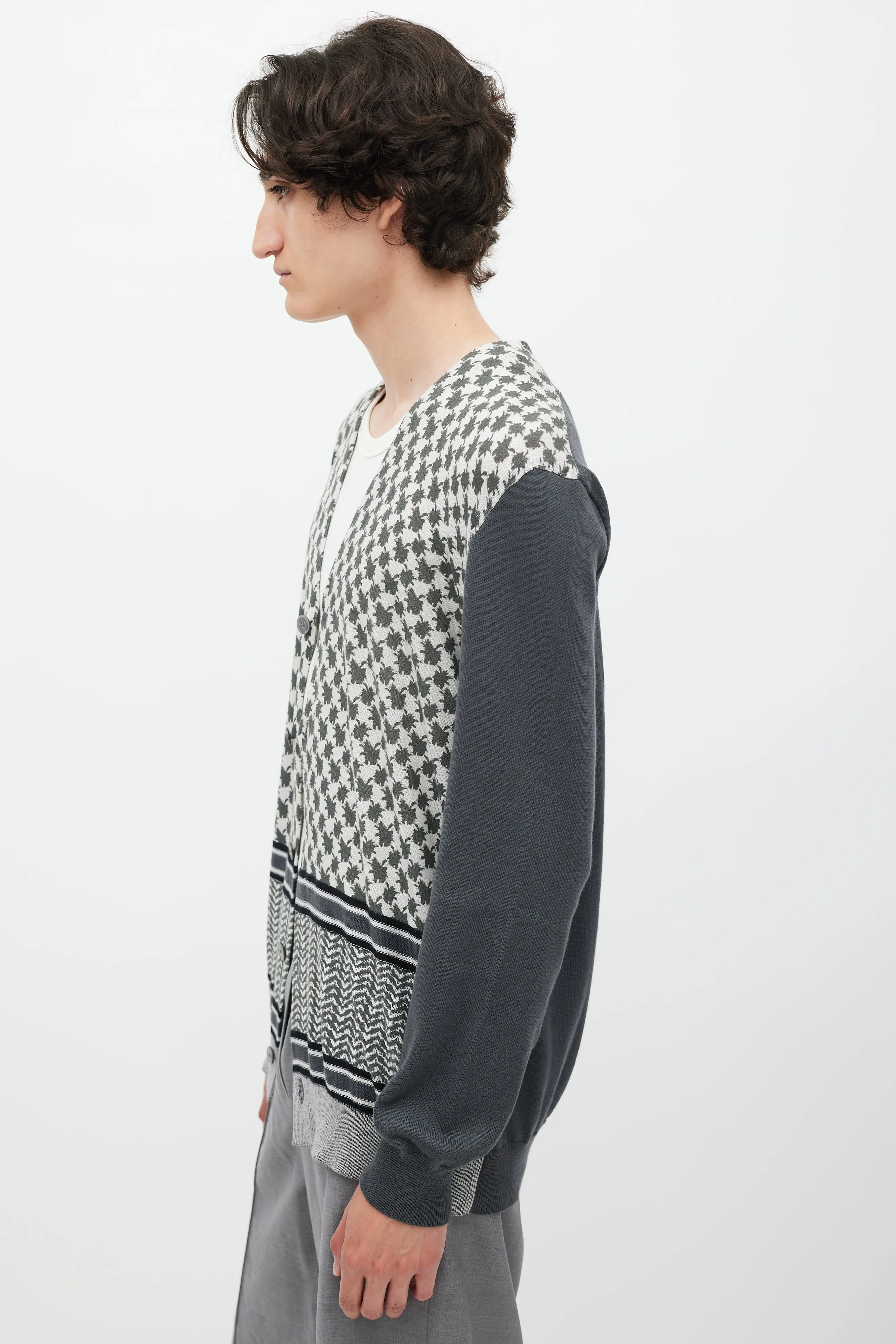 Grey & Cream Patterned Cardigan