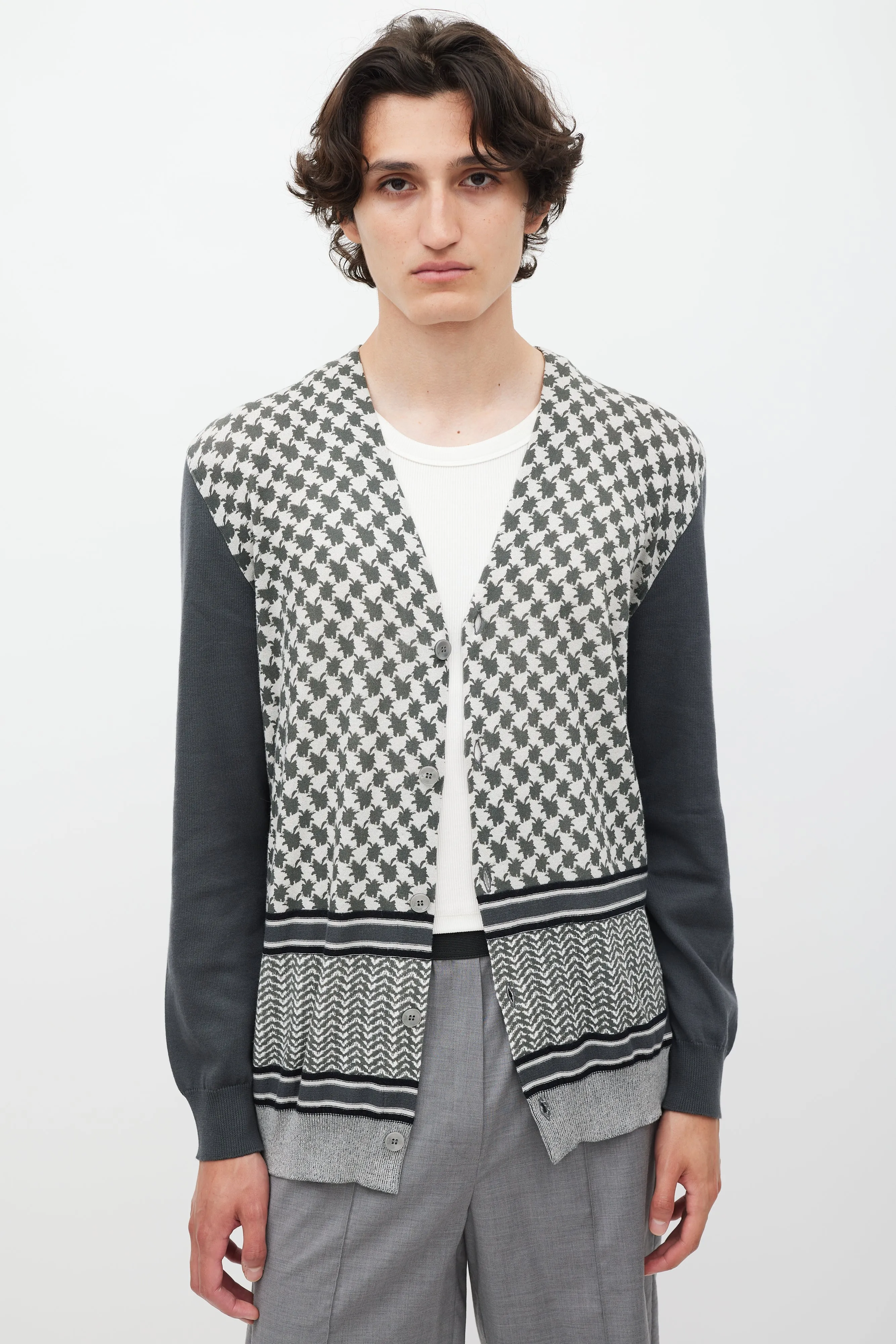 Grey & Cream Patterned Cardigan