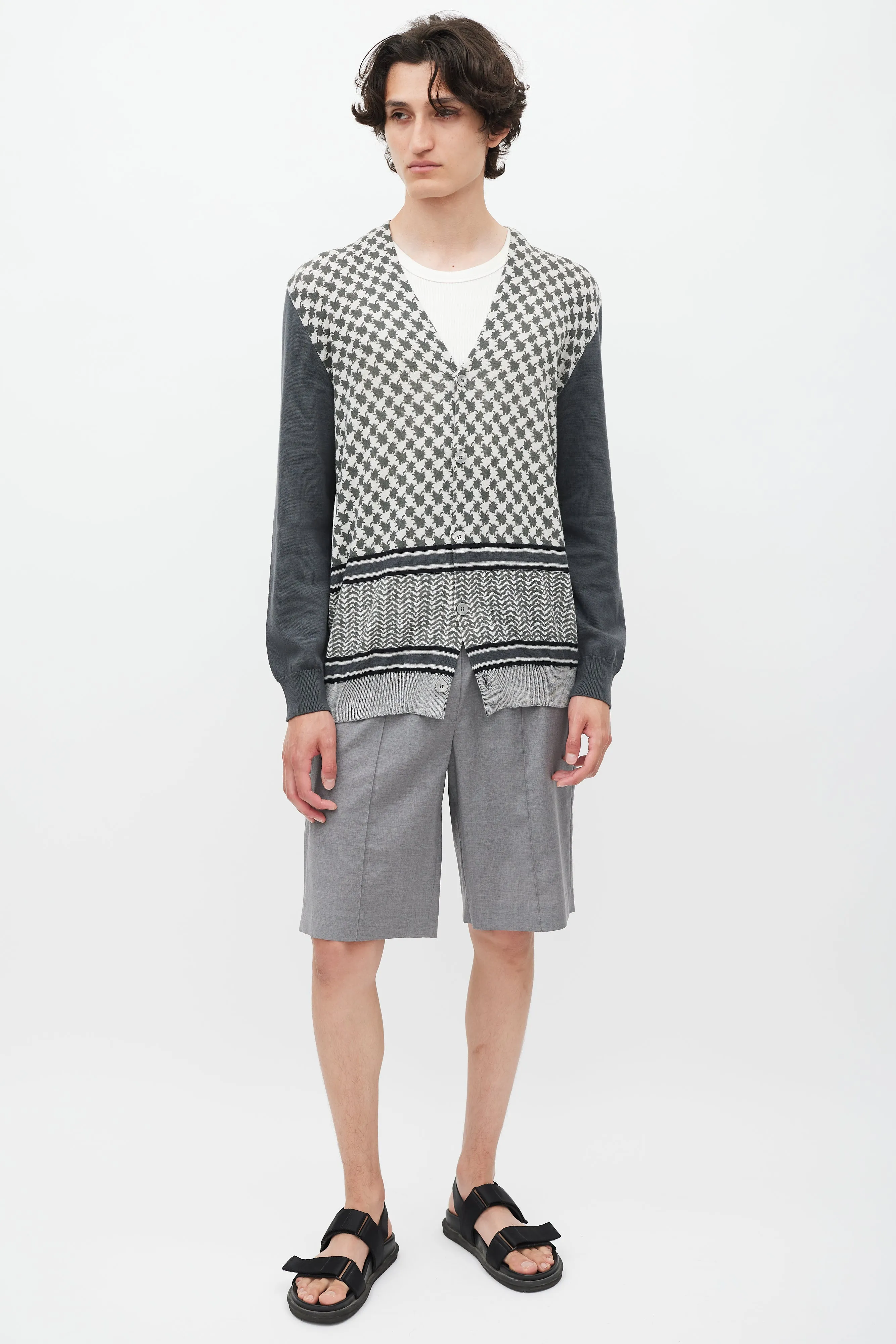 Grey & Cream Patterned Cardigan