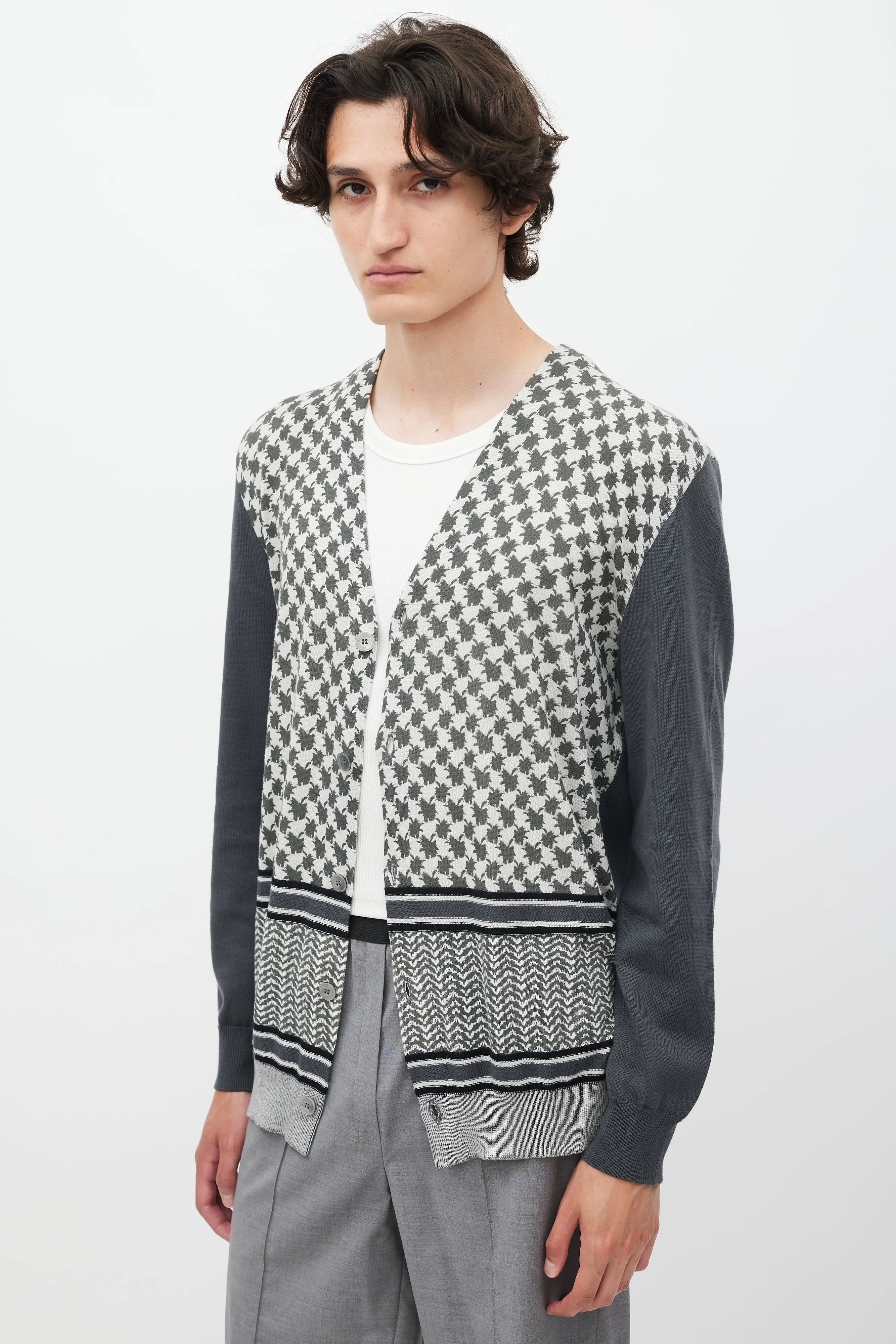 Grey & Cream Patterned Cardigan