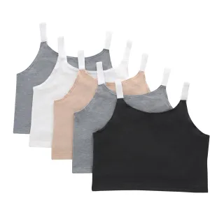 Hanes Girls' Originals Crop Cami Pack, Moisture Wicking Cotton Blend Tank, 5-Pack