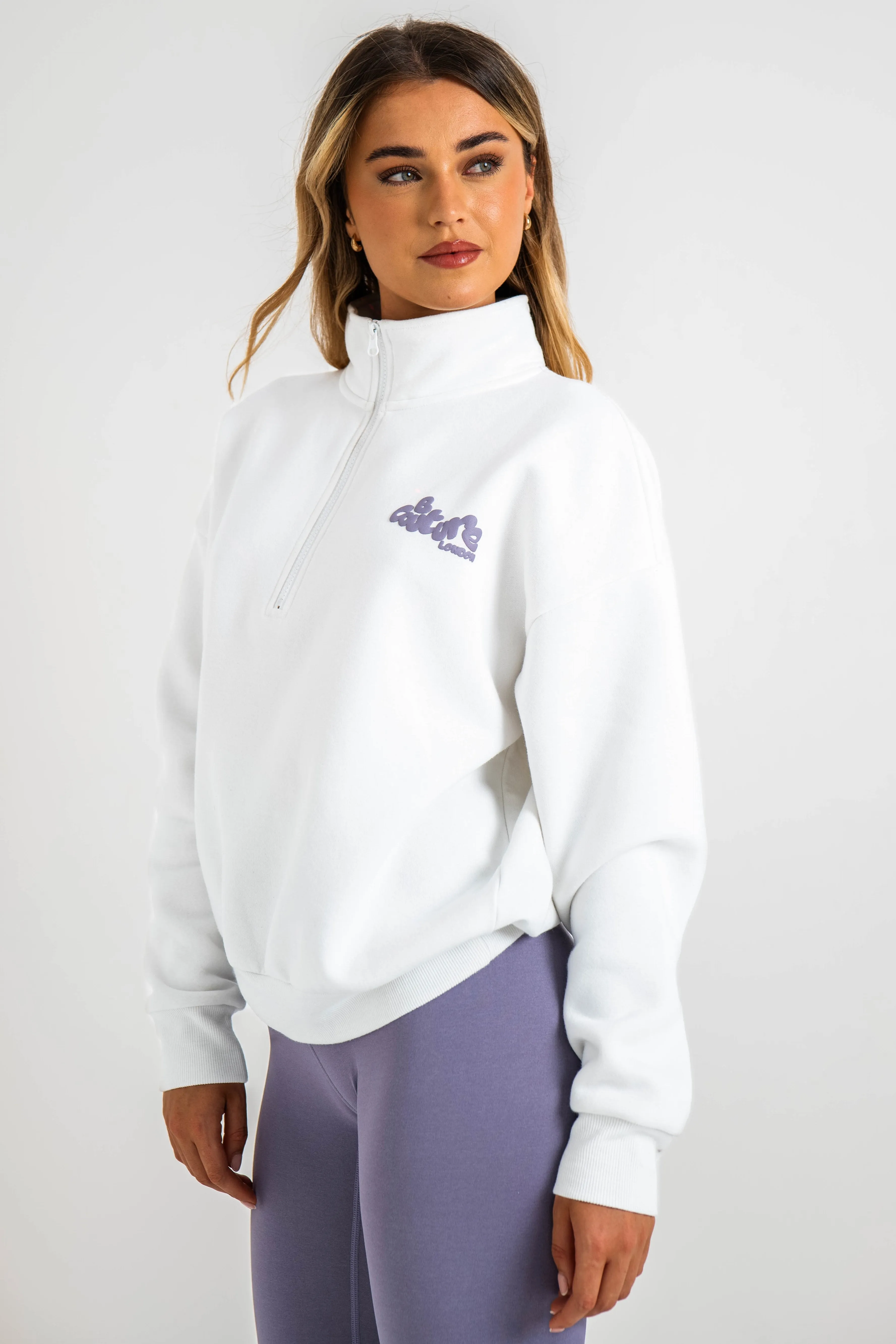 Hatherley Half-Zip Sweatshirt & Leggings Set - Cream / Lavender