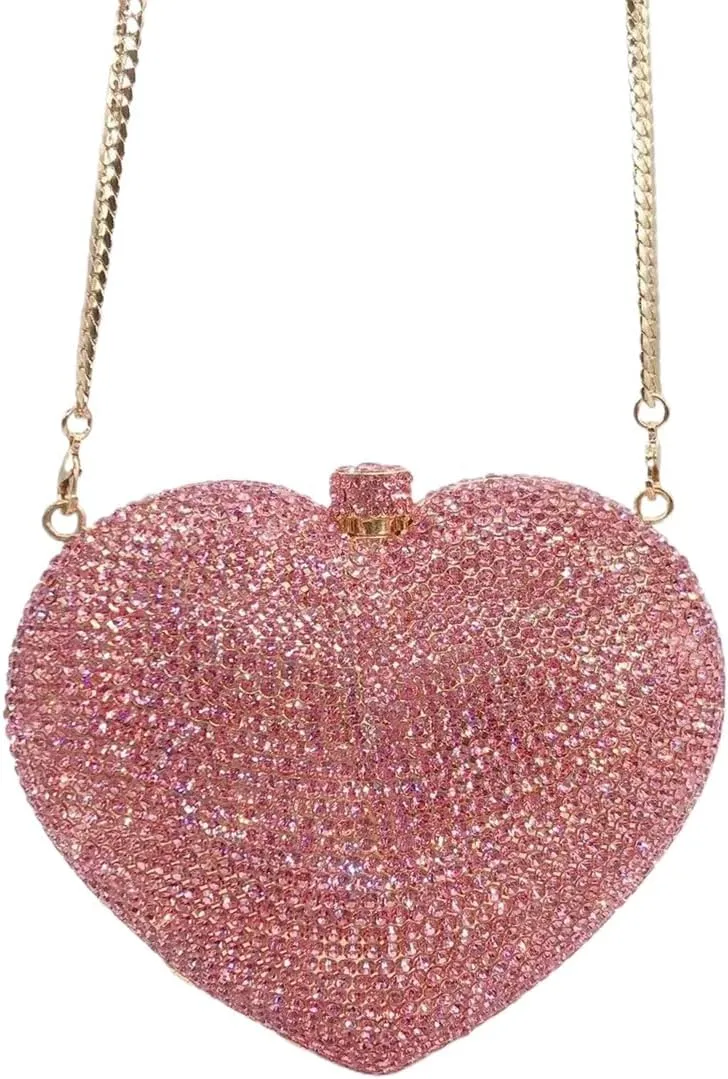 Heart Shape Crystal Evening Bag for Women Glitter Mini Rhinestones Clutch Purse Wedding Party Shoulder Bag