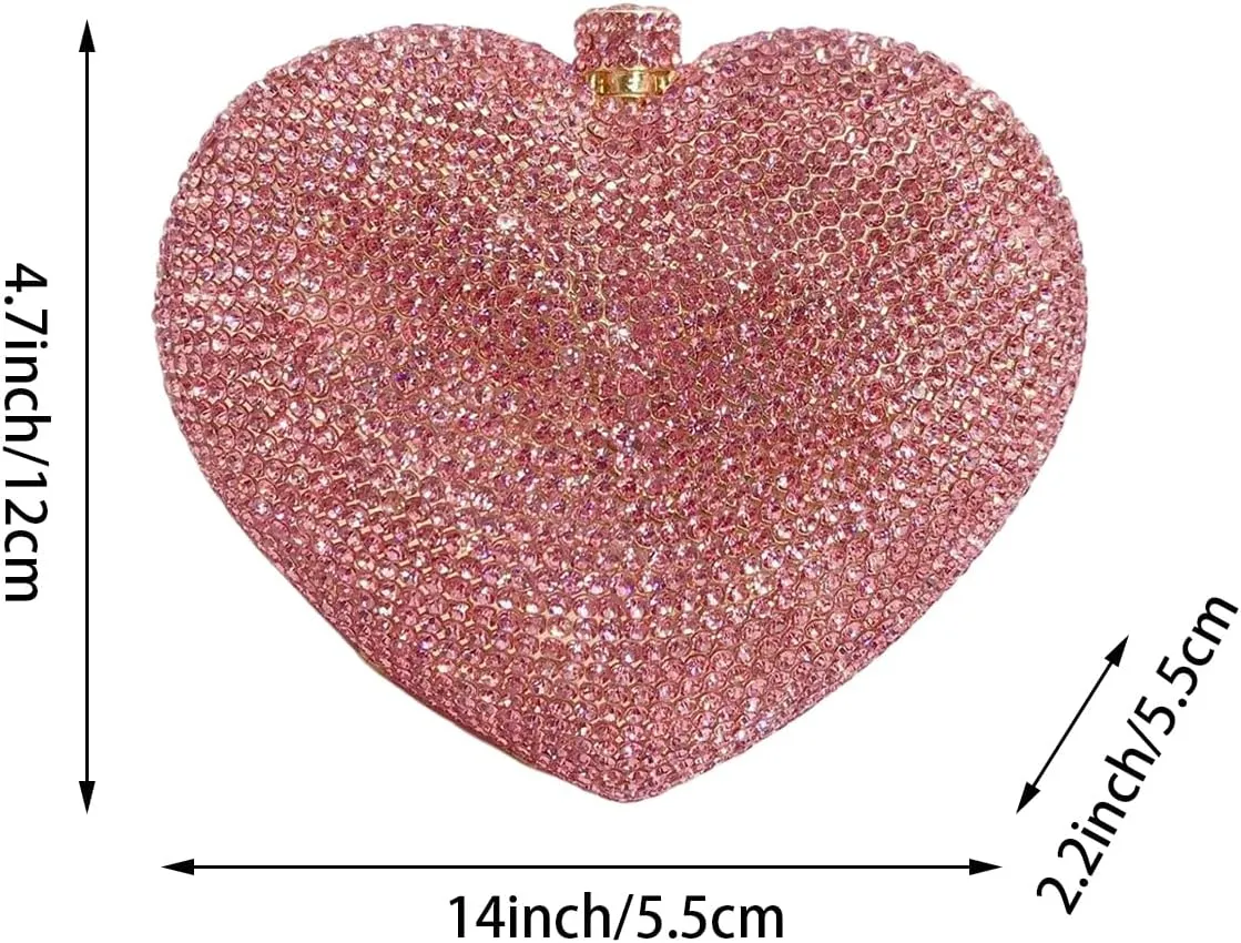 Heart Shape Crystal Evening Bag for Women Glitter Mini Rhinestones Clutch Purse Wedding Party Shoulder Bag