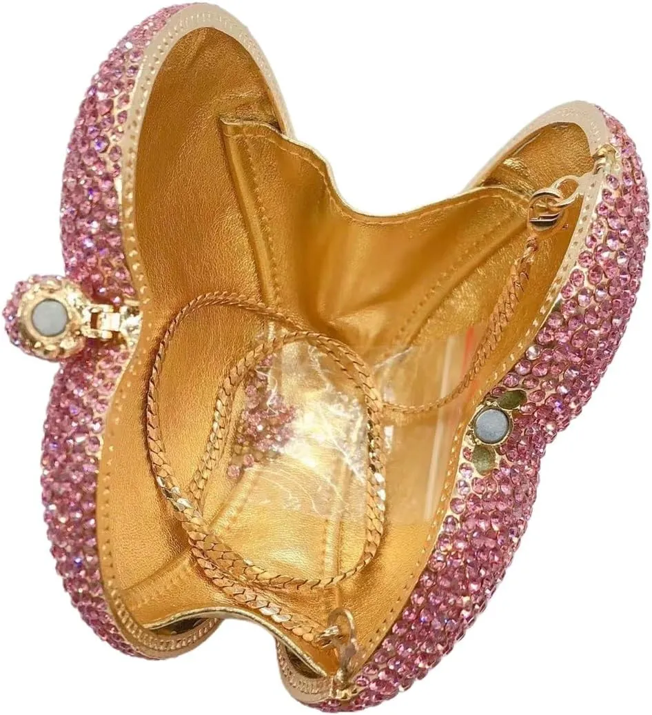 Heart Shape Crystal Evening Bag for Women Glitter Mini Rhinestones Clutch Purse Wedding Party Shoulder Bag
