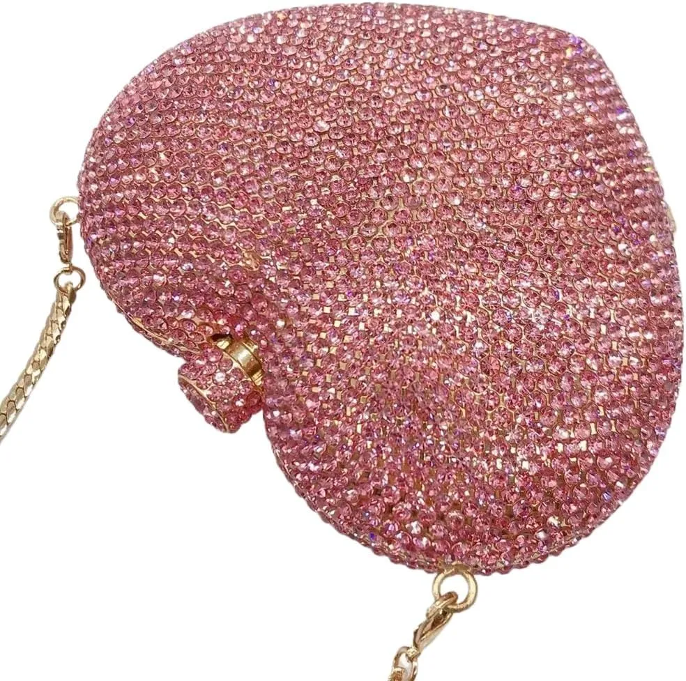 Heart Shape Crystal Evening Bag for Women Glitter Mini Rhinestones Clutch Purse Wedding Party Shoulder Bag