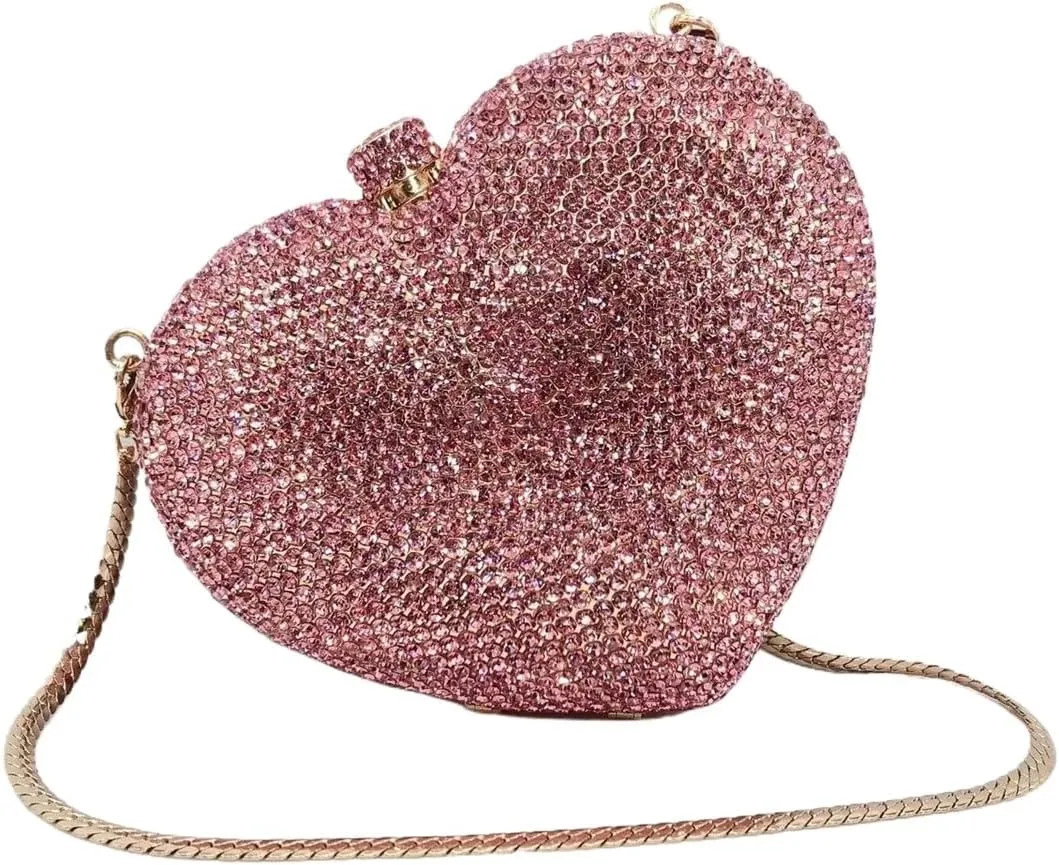 Heart Shape Crystal Evening Bag for Women Glitter Mini Rhinestones Clutch Purse Wedding Party Shoulder Bag