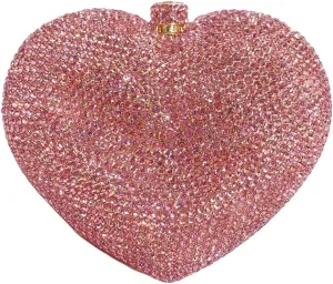 Heart Shape Crystal Evening Bag for Women Glitter Mini Rhinestones Clutch Purse Wedding Party Shoulder Bag