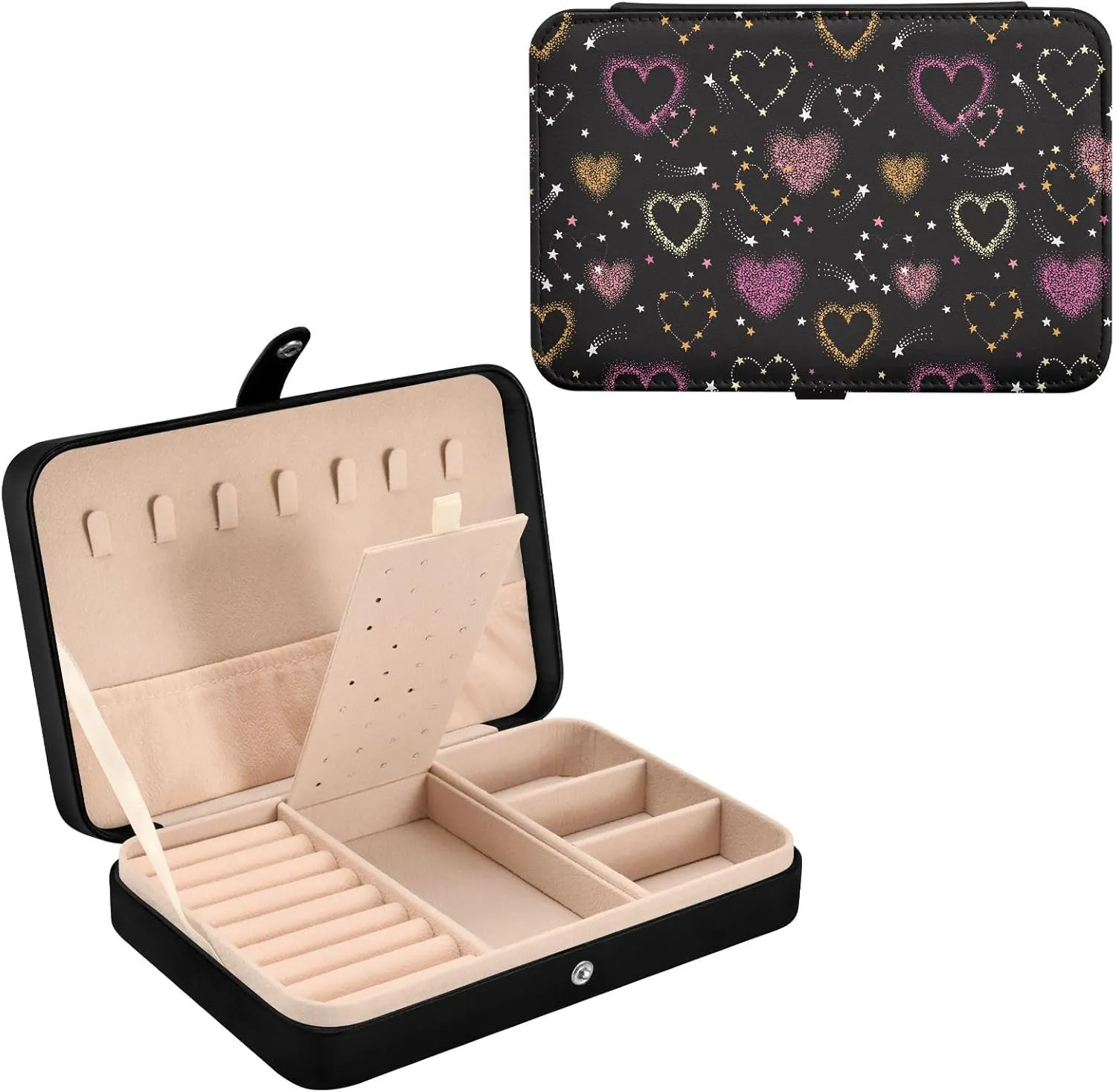 Heart Star Jewelry Box for Women Girls, PU Leather Jewelry Travel Organizer, Portable Small Jewelry Case, Personalized Jewelry Storage Holder for Ring Earrings Necklace Bracelet boxes