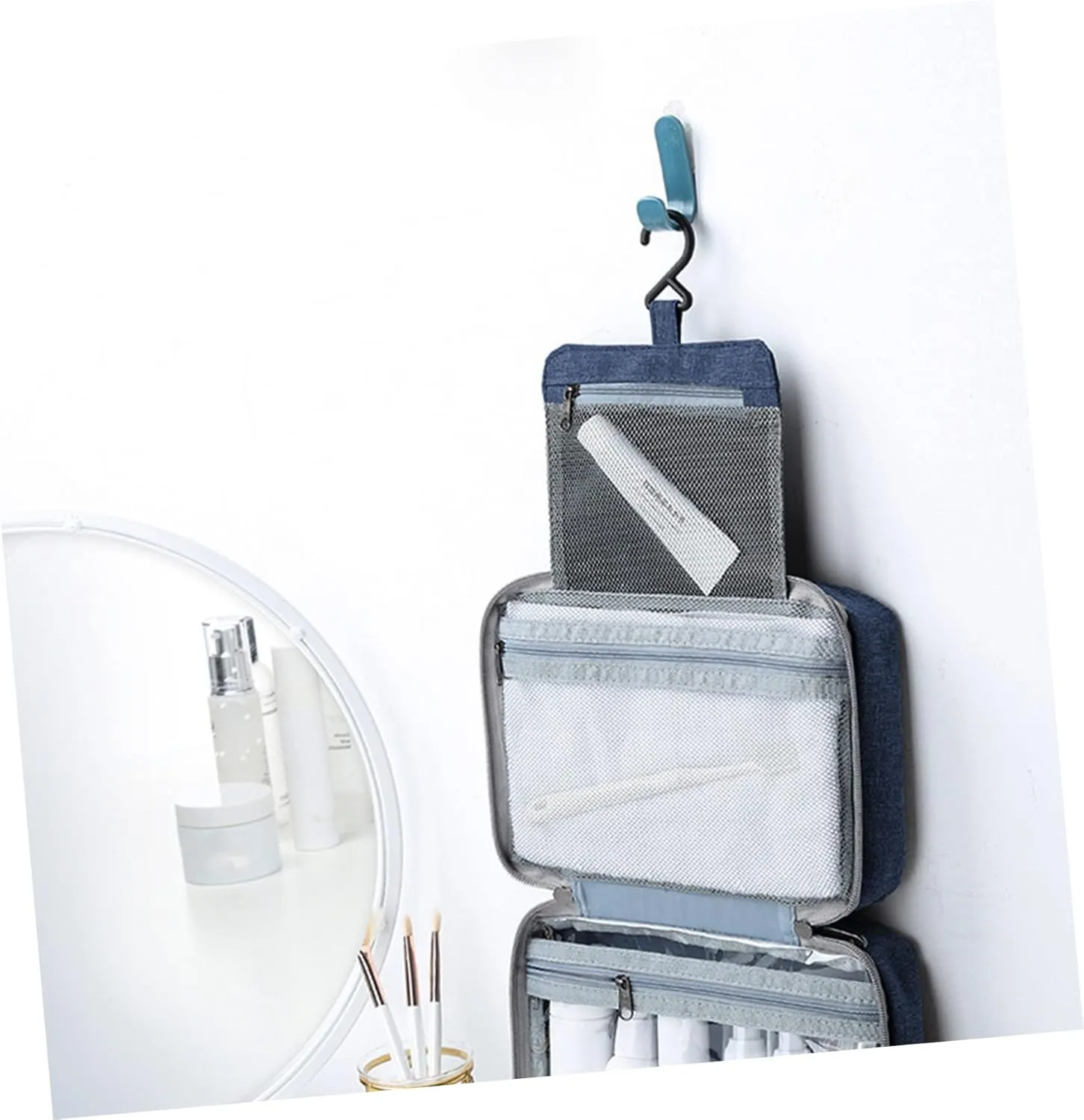 Hemoton Travel Bag for Men Zipper Multi-compartment Toiletry Cosmetics Bag Hanging
