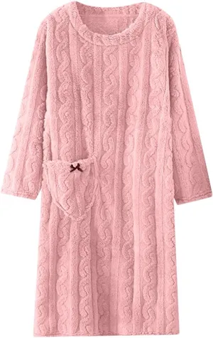 HGps8w Women's Flannel Nightgown, Fuzzy Fleece Cozy Plush Warm Winter Pullover Loungewear Sleepdress with Pocket