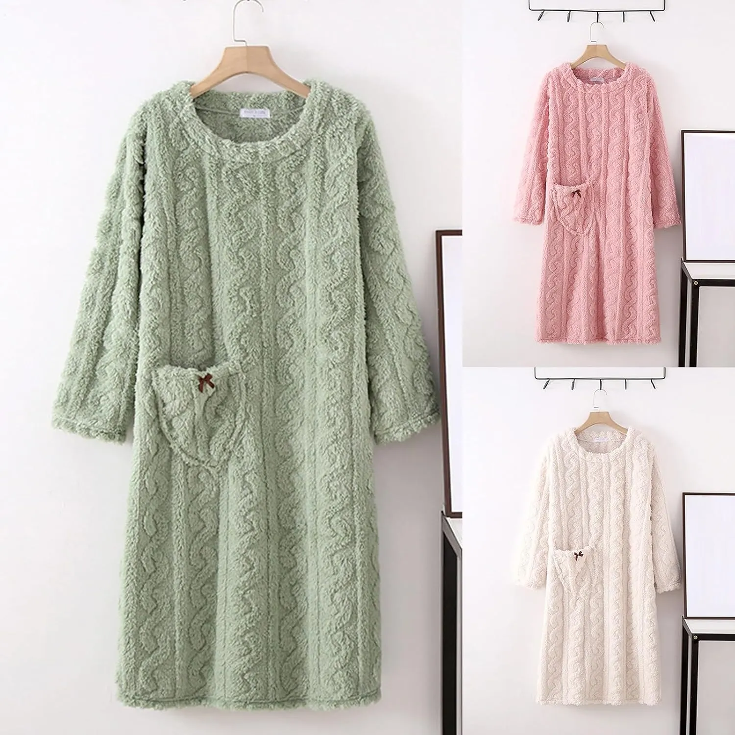 HGps8w Women's Flannel Nightgown, Fuzzy Fleece Cozy Plush Warm Winter Pullover Loungewear Sleepdress with Pocket