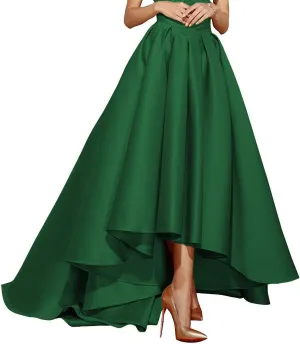 High Low Satin Skirts Pleated Maxi A Line High Waist Formal Prom Skirt Wedding Dress for Women