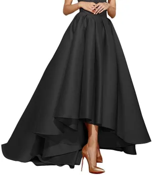 High Low Satin Skirts Pleated Maxi A Line High Waist Formal Prom Skirt Wedding Dress for Women