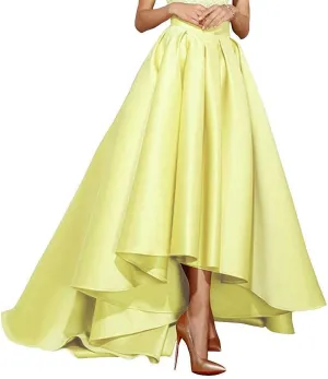 High Low Satin Skirts Pleated Maxi A Line High Waist Formal Prom Skirt Wedding Dress for Women