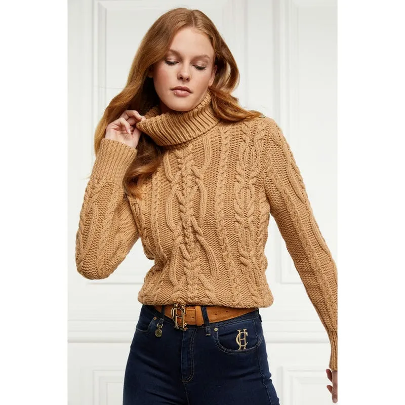 Holland Cooper Belgravia Cable Ladies Roll Neck Knit - Camel