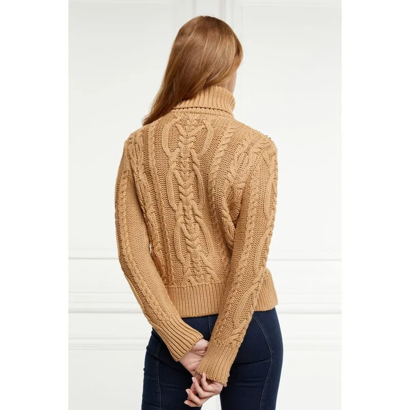 Holland Cooper Belgravia Cable Ladies Roll Neck Knit - Camel