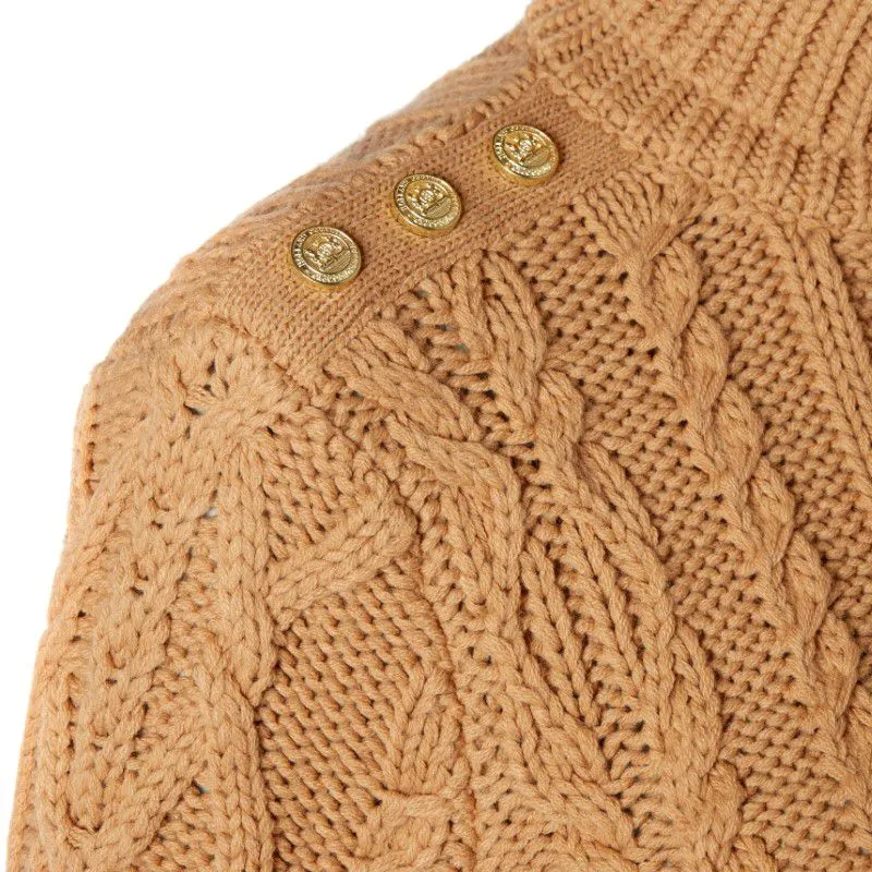 Holland Cooper Belgravia Cable Ladies Roll Neck Knit - Camel