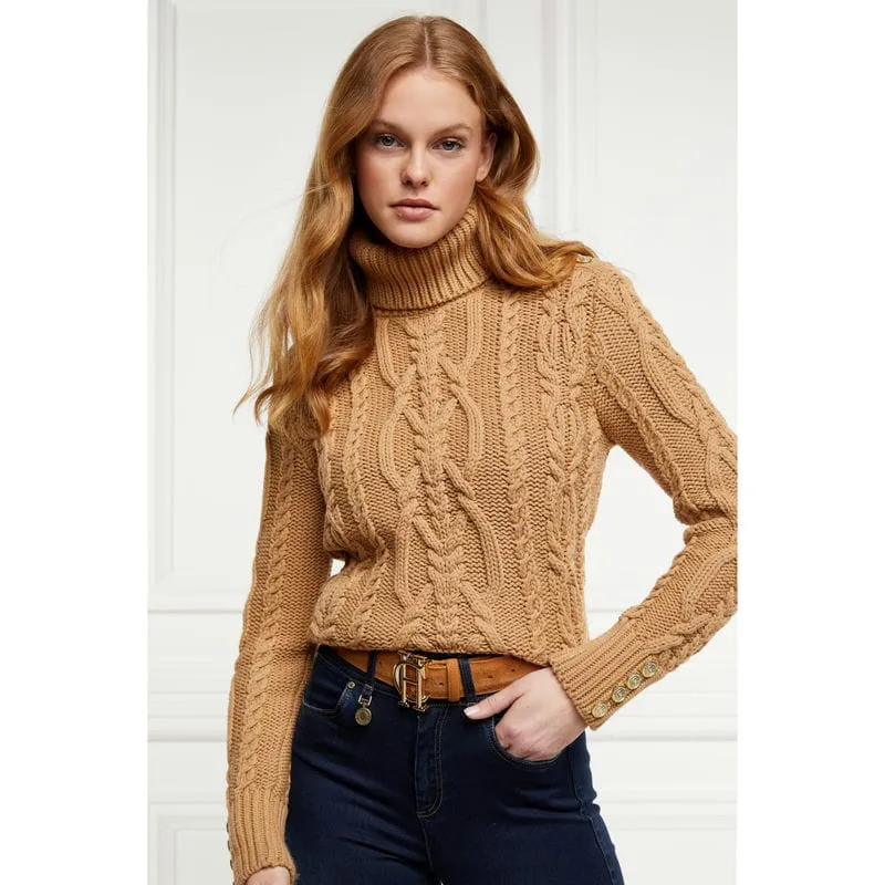 Holland Cooper Belgravia Cable Ladies Roll Neck Knit - Camel