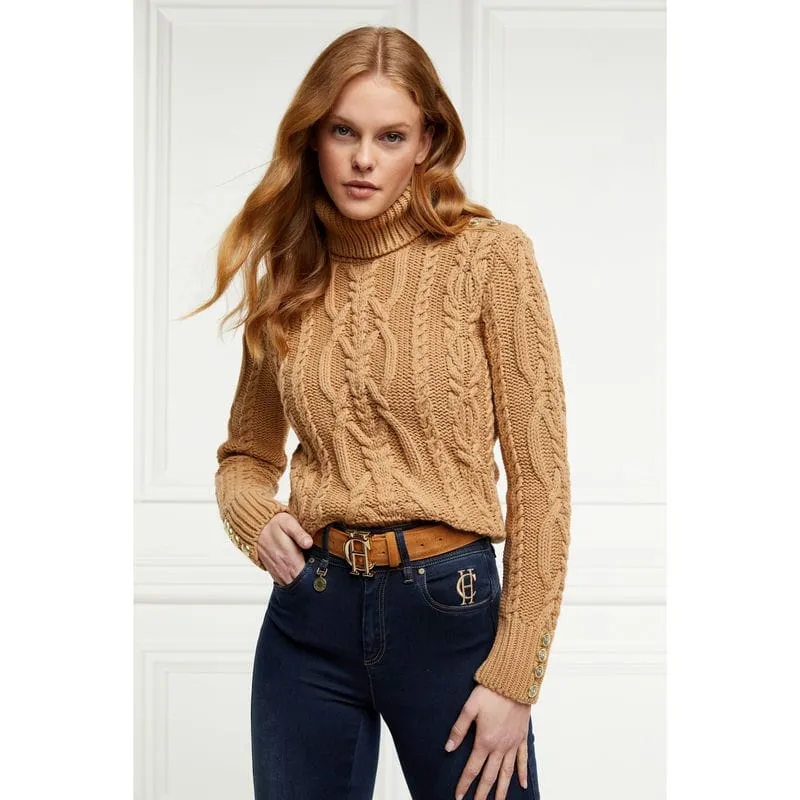 Holland Cooper Belgravia Cable Ladies Roll Neck Knit - Camel