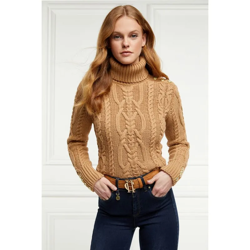 Holland Cooper Belgravia Cable Ladies Roll Neck Knit - Camel