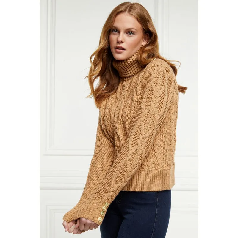 Holland Cooper Belgravia Cable Ladies Roll Neck Knit - Camel